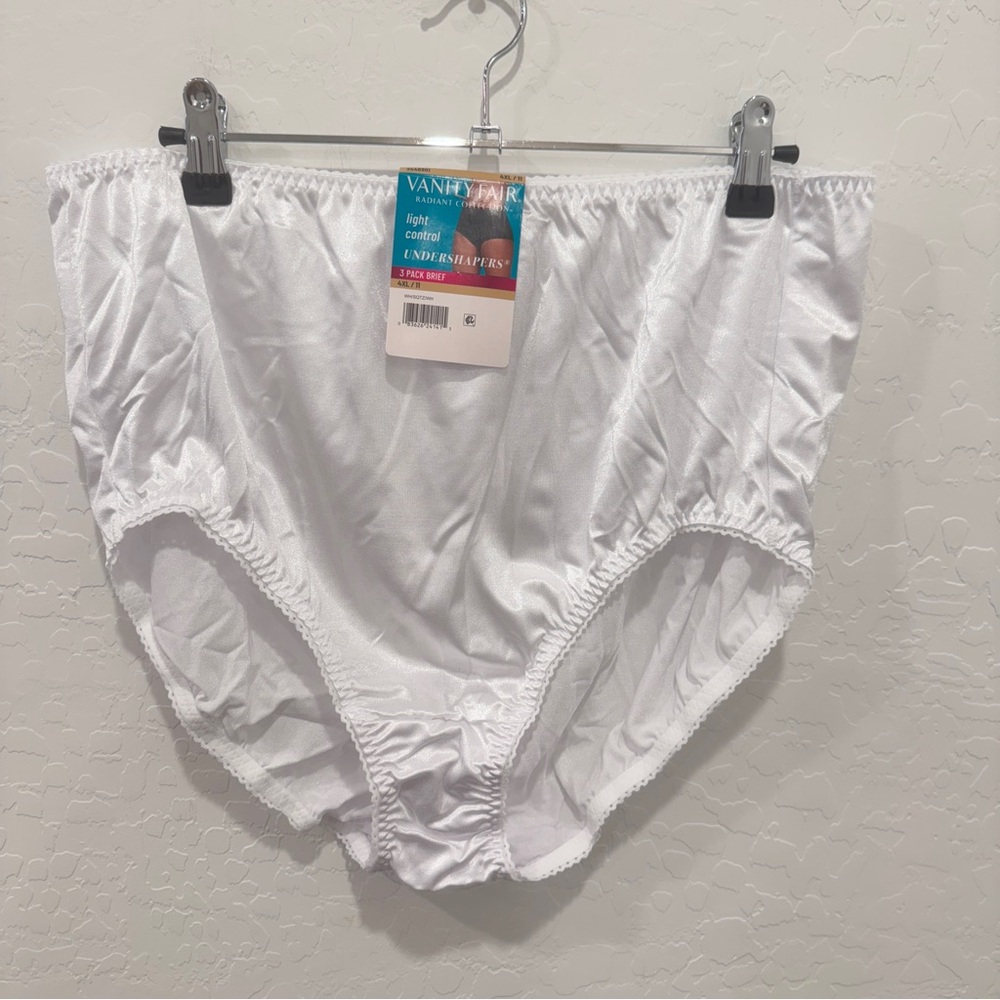 Vanity Fair White Briefs Womens 4X Undershapers Panties Lace Trim